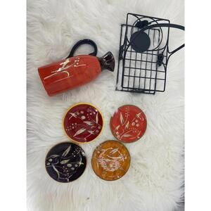 Certified International Olio D’Oliva Ceramic Oil Pitcher & Plates Set RARE